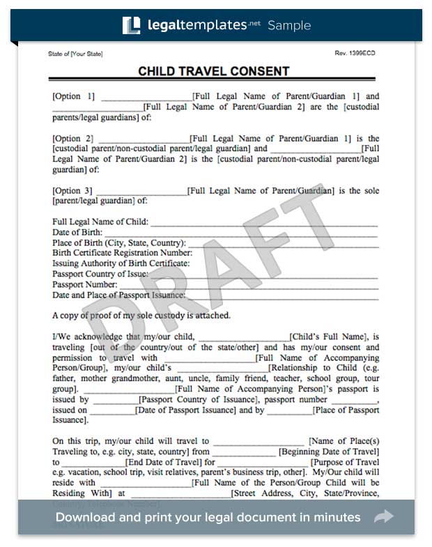 5 Sample Child Travel Consent Forms Pdf