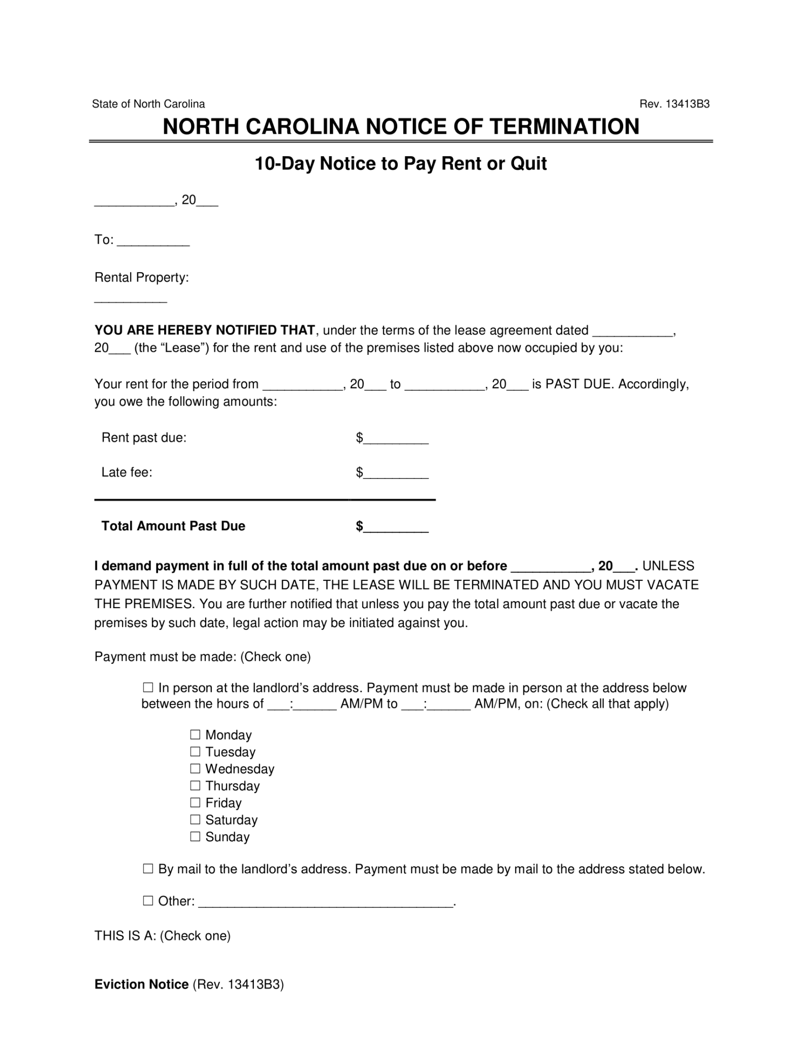 Free North Carolina Eviction Notice Form PDF Word Templates