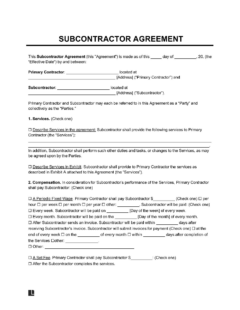 Free Subcontractor Agreement Templates Pdf Word