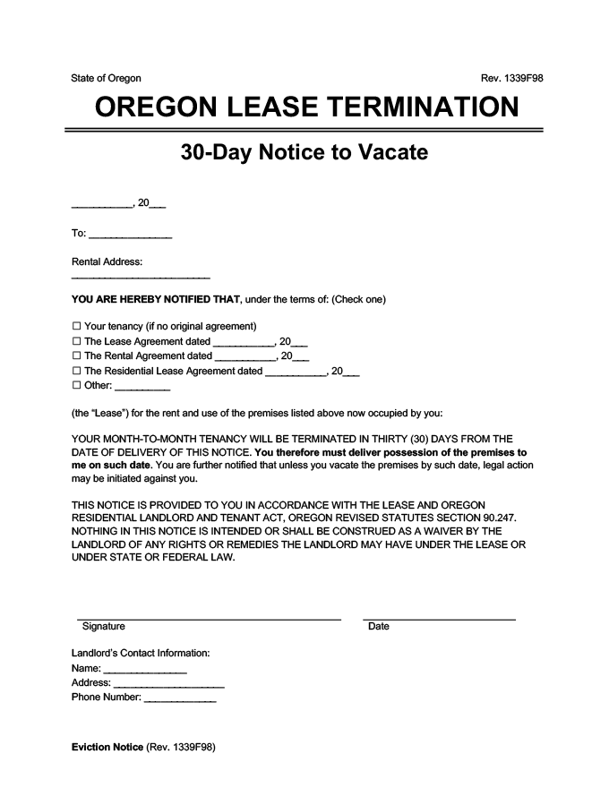 Free Oregon Eviction Notice Forms Pdf Word Templates