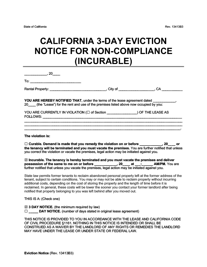 California Eviction Notice