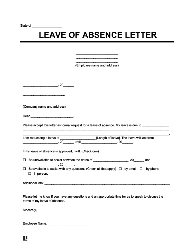 Free Leave Of Absence Letter Template PDF Word