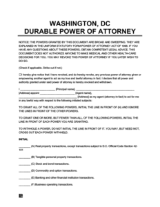 Free Washington Dc Power Of Attorney Forms Pdf Word