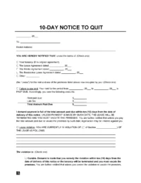 10-Day Eviction Notice to Quit Template