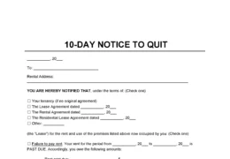 10-Day Eviction Notice to Quit Template