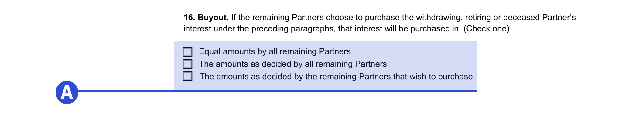 An example of where to include buyout information in our partnership agreement template. 