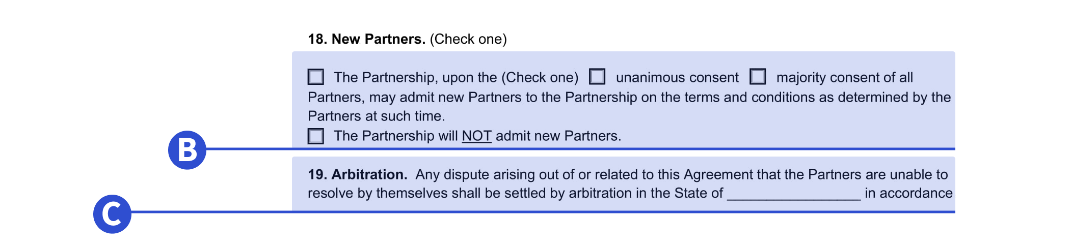 Where to include new partner information in our template.