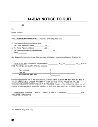 14 Day Eviction Notice Template