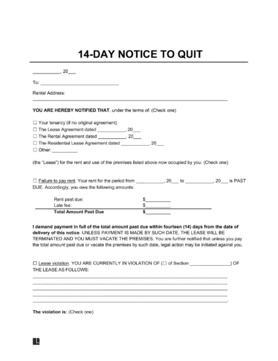 14 Day Eviction Notice Template