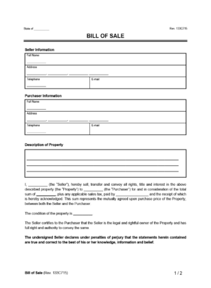 Bill of Sale Forms - PDF & Word | Legal Templates