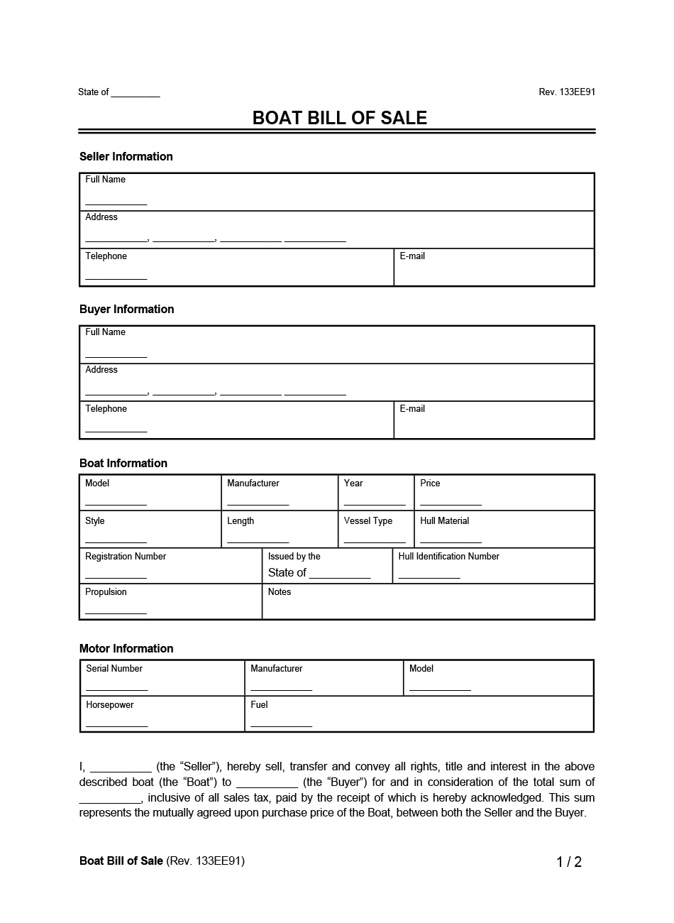 Boat Bill of Sale Form Example