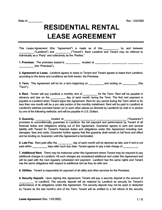 Residential Lease Agreement Form | Free Rental Agreement ...