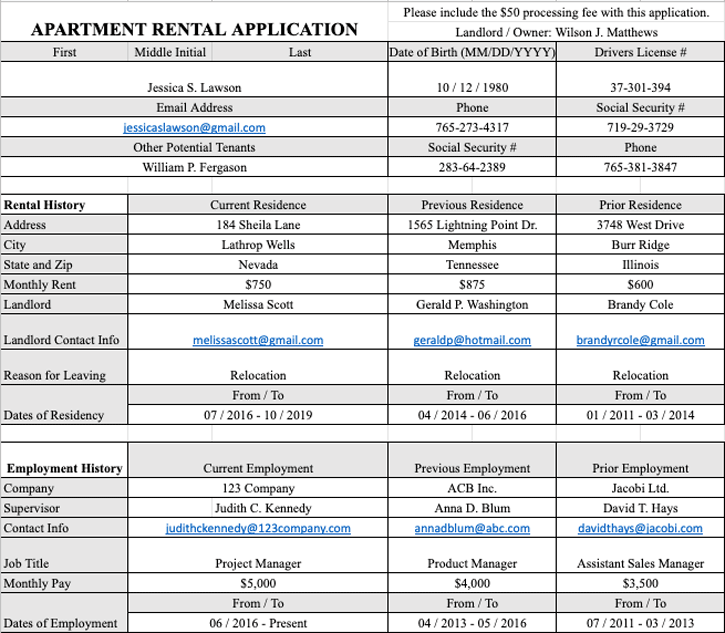 apartment rental application