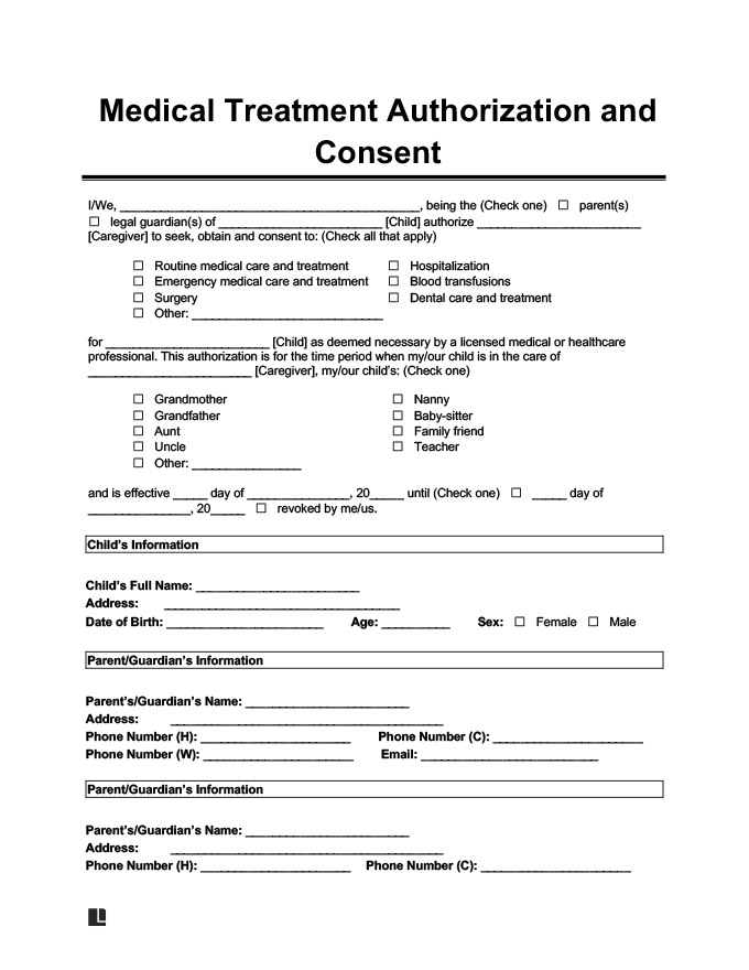 Template Free Printable Child Medical Consent Form Templates 2 Resume