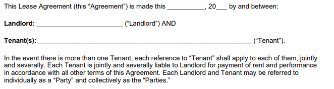 lease agreement form tenant landlord locations