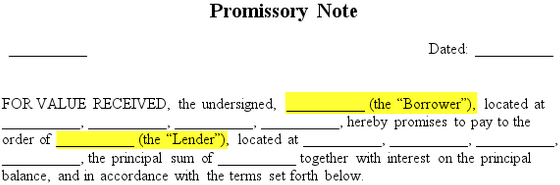 promissory note borrower lender example