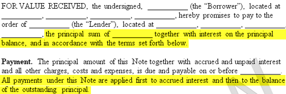 promissory note principal interest