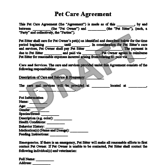 Pet Care Agreement | Create a Free Pet Care Agreement Form