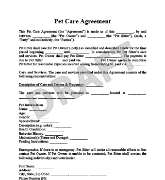 Pet Care Agreement Create a Free Pet Care Agreement Form