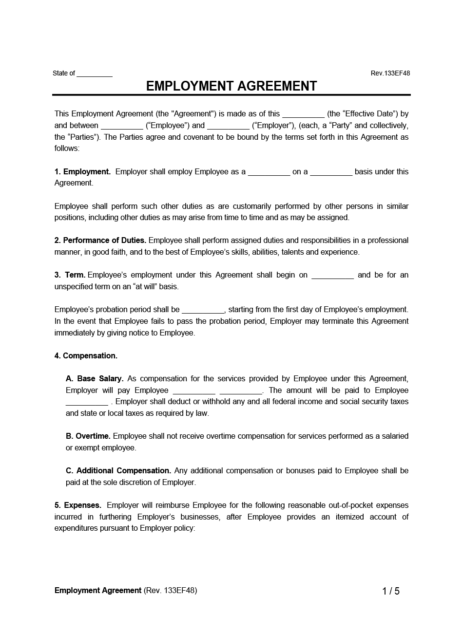 Employment Agreement Example Form