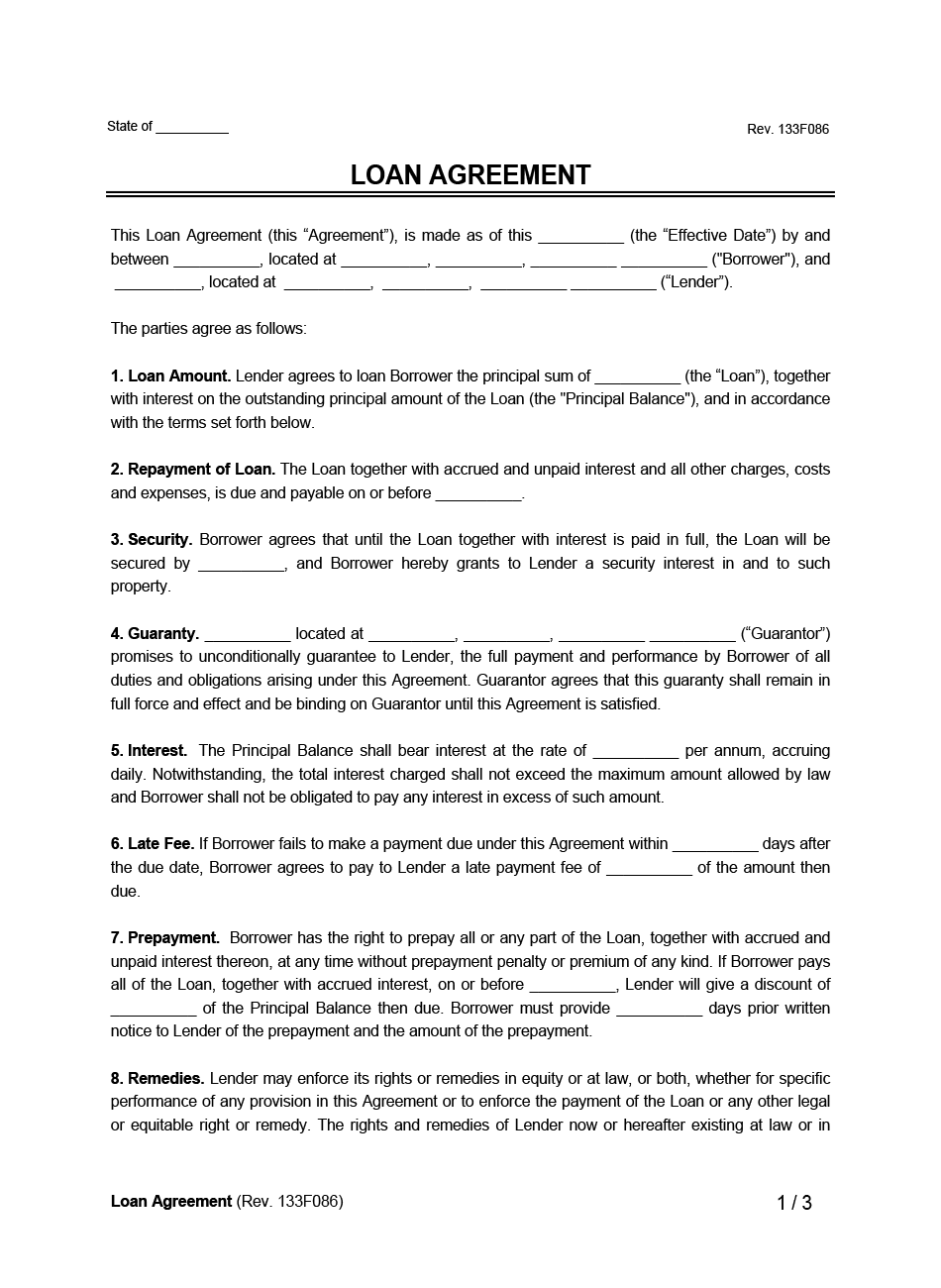Free Loan Agreement Template Contract Legal Templates Loan Agreement Example Form