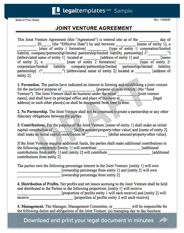 Create a Joint Venture Agreemnent  Legal Templates