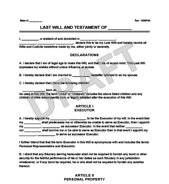 Sample Last Will And Testament Form Legal Templates - 