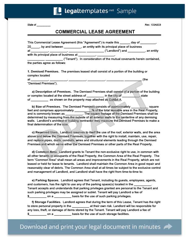 Commercial Lease Agreement  Legal Templates