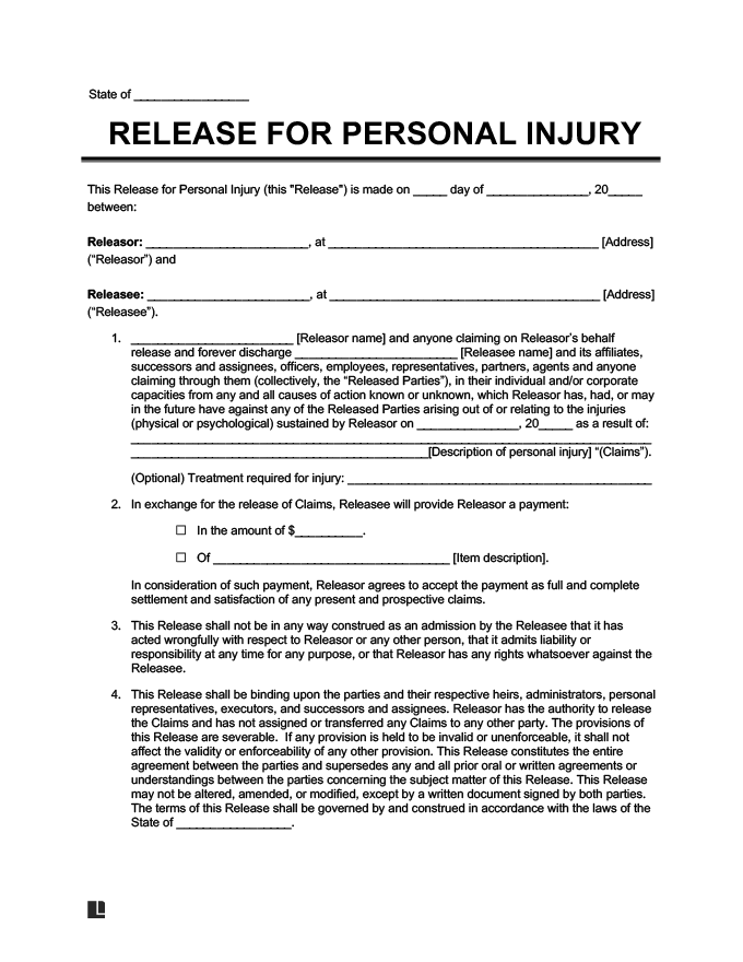 Free Release of Liability Form | Sample Waiver Form ...