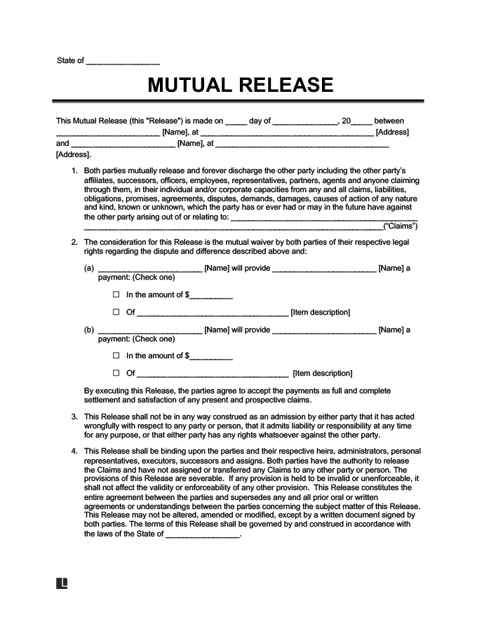 liability release waiver form mutual template sample claims general legal forms example future parties another templates past