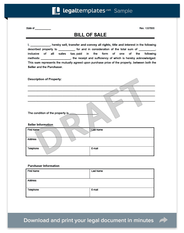 free printable bill of sale template pdf