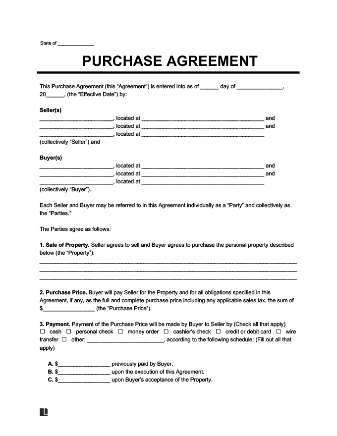 Free Purchase Agreement Template Pdf Legal Templates