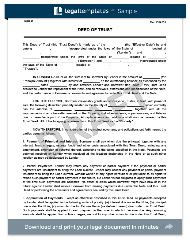 Deed of Trust Form Create Download a Free Deed of Trust Form