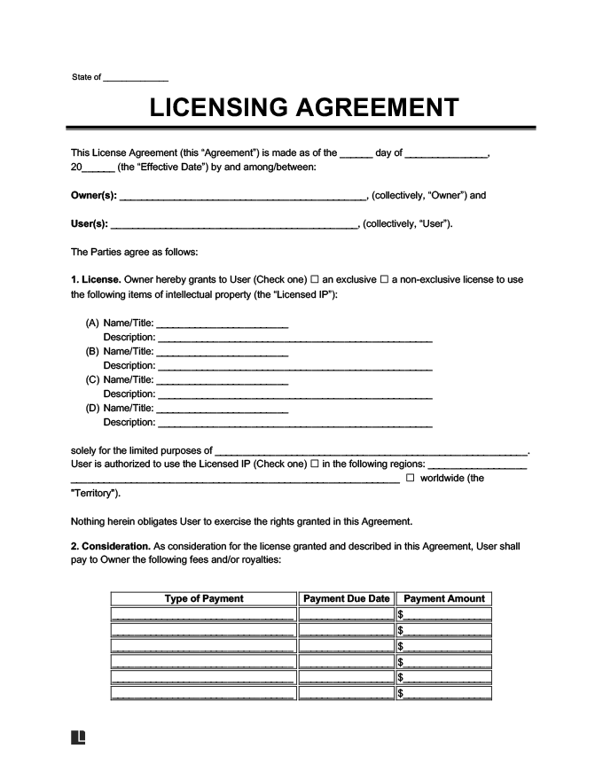 Licensing Agreement Template Create A Free License Agreement