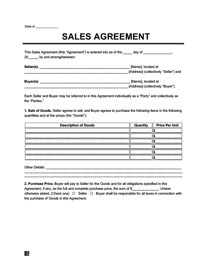 Purchase And Sale Agreement Template Word