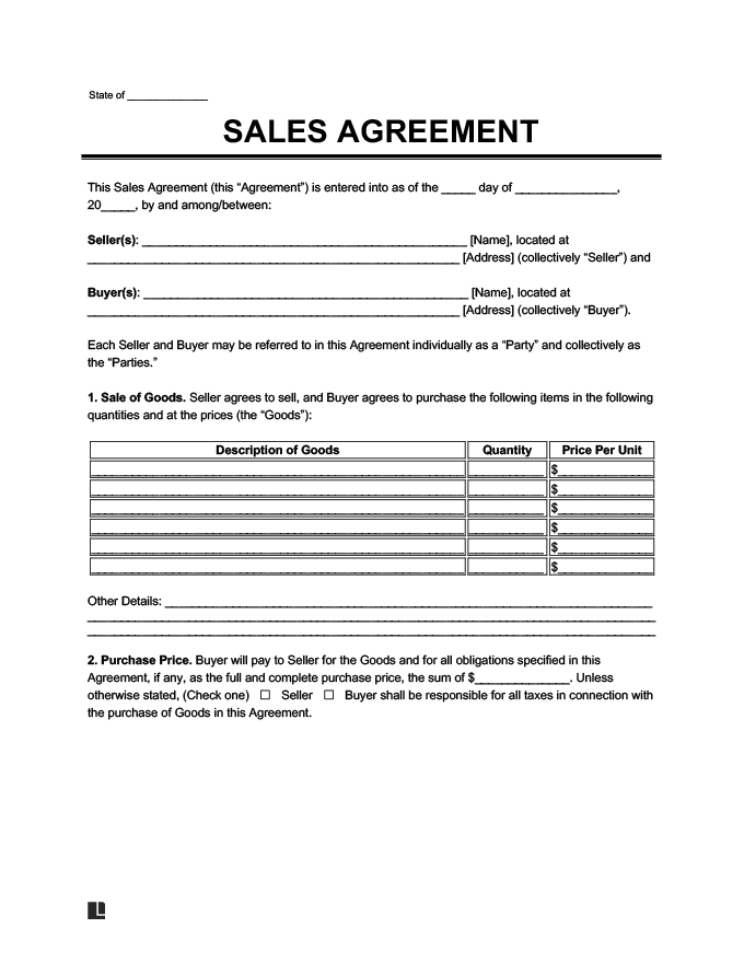 Sales Agreement Create A Free Sales Agreement Form