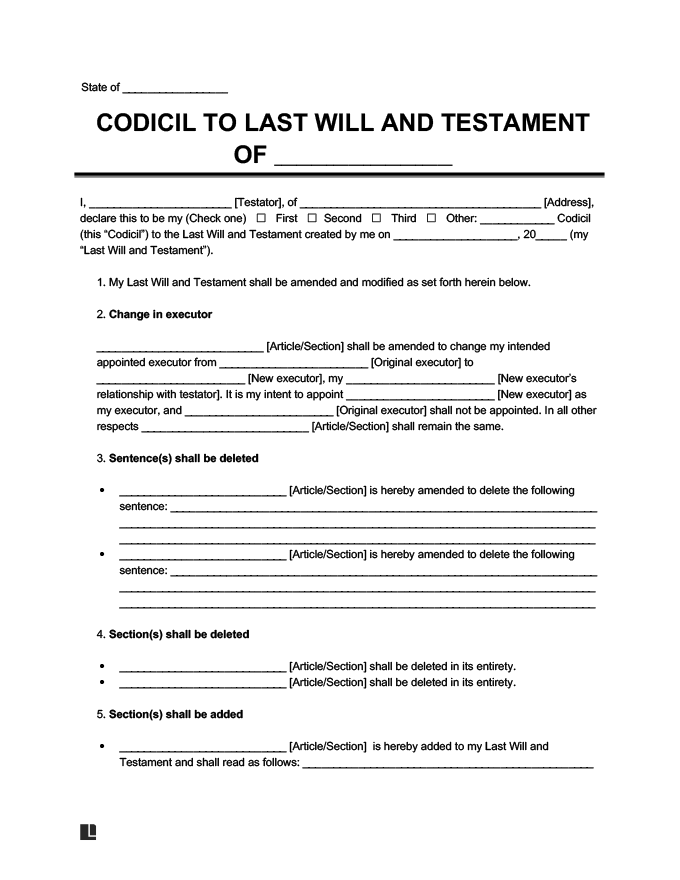 Codicil to Will Template | Create & Download a Codicil to ...