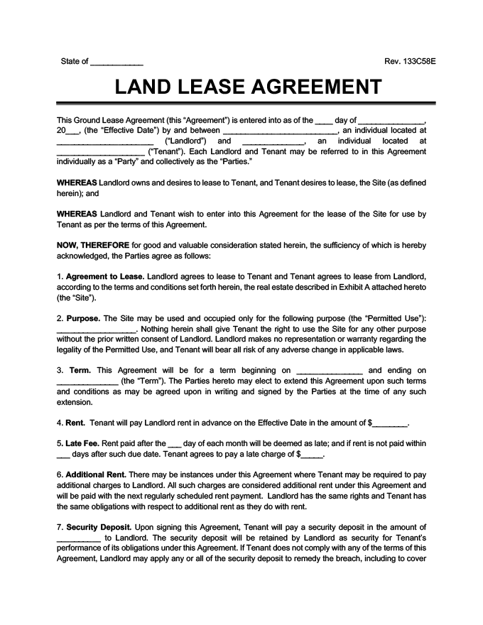 Land Lease Agreement Print Download Legal Templates