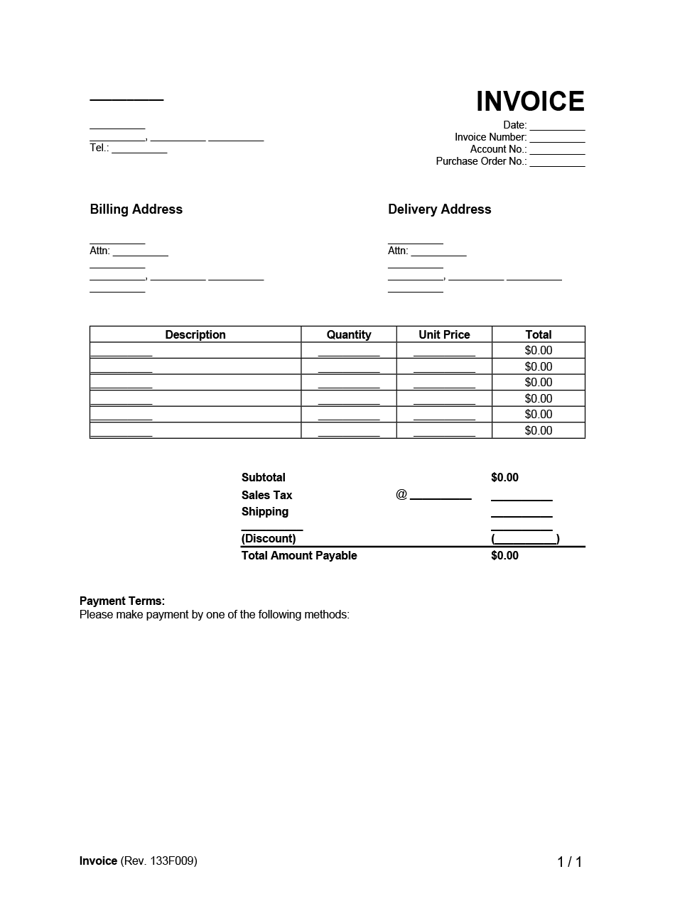 Invoice example form