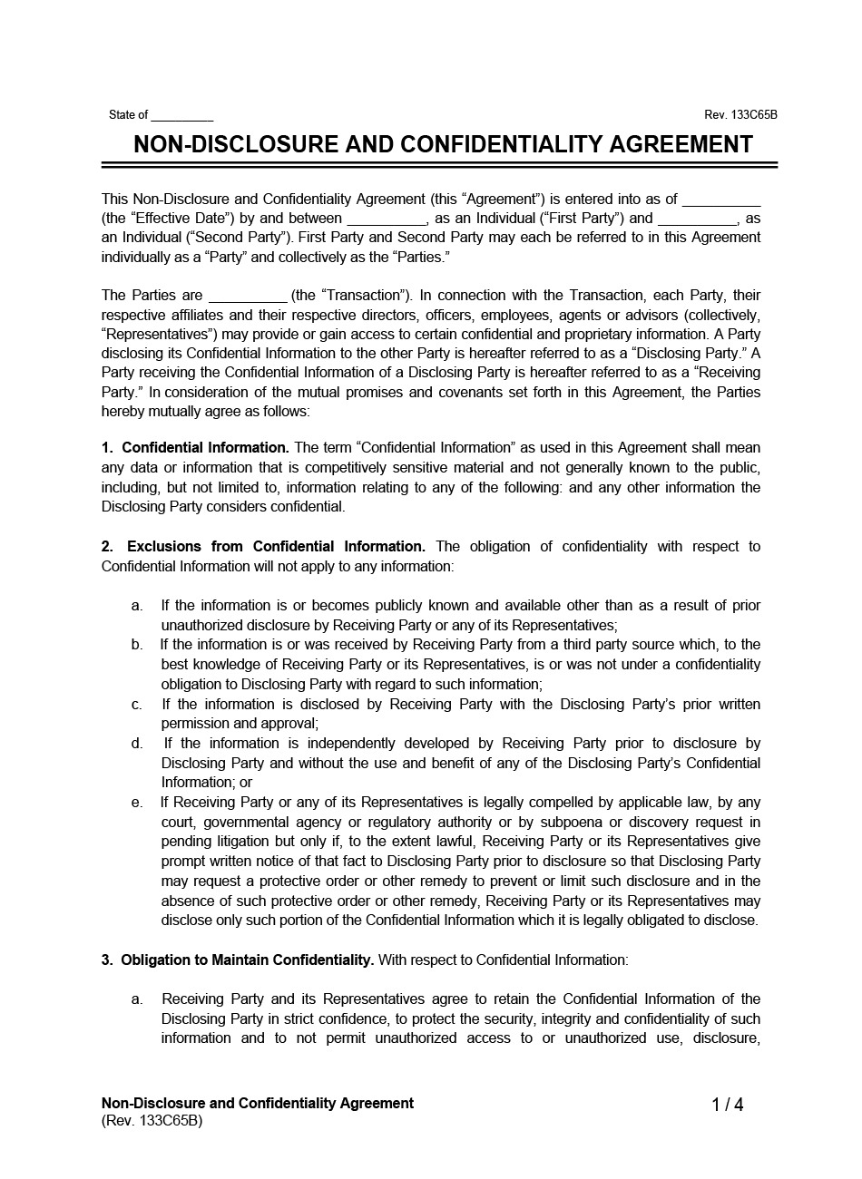 Non Disclosure Agreement example form