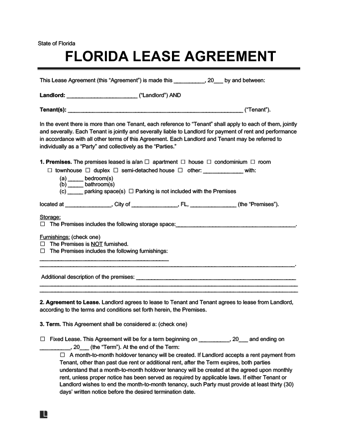 Free Printable Rental Lease Agreement Florida Printable Templates