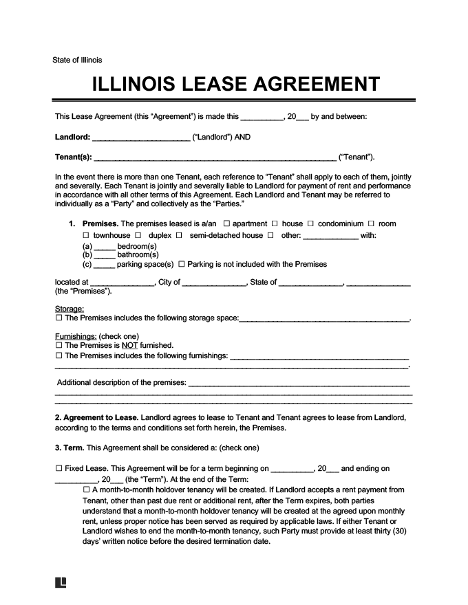 Illinois Residential Lease Rental Agreement Create Download