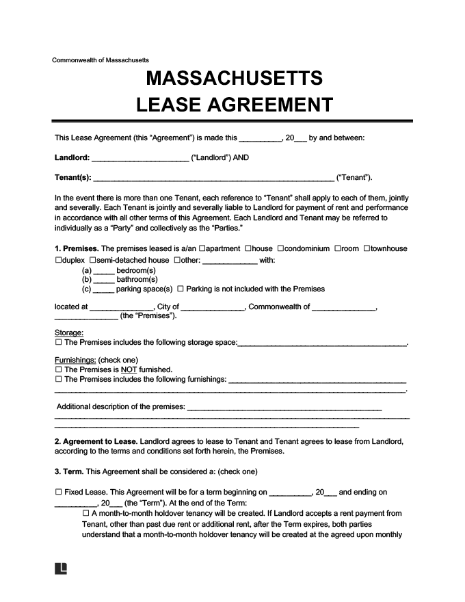 Massachusetts Residential Lease Agreement Create Download