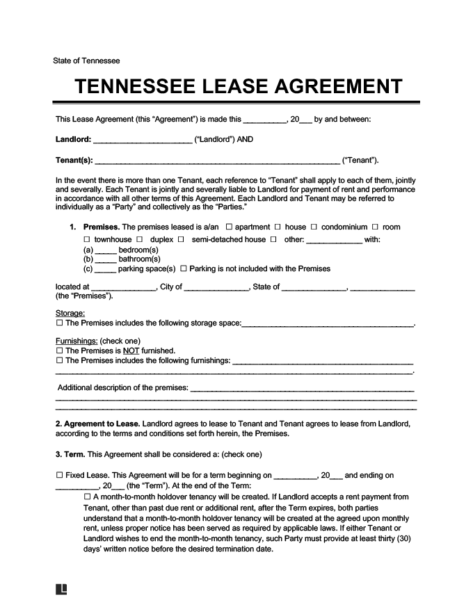 Tennessee Residential Rental Lease Agreement