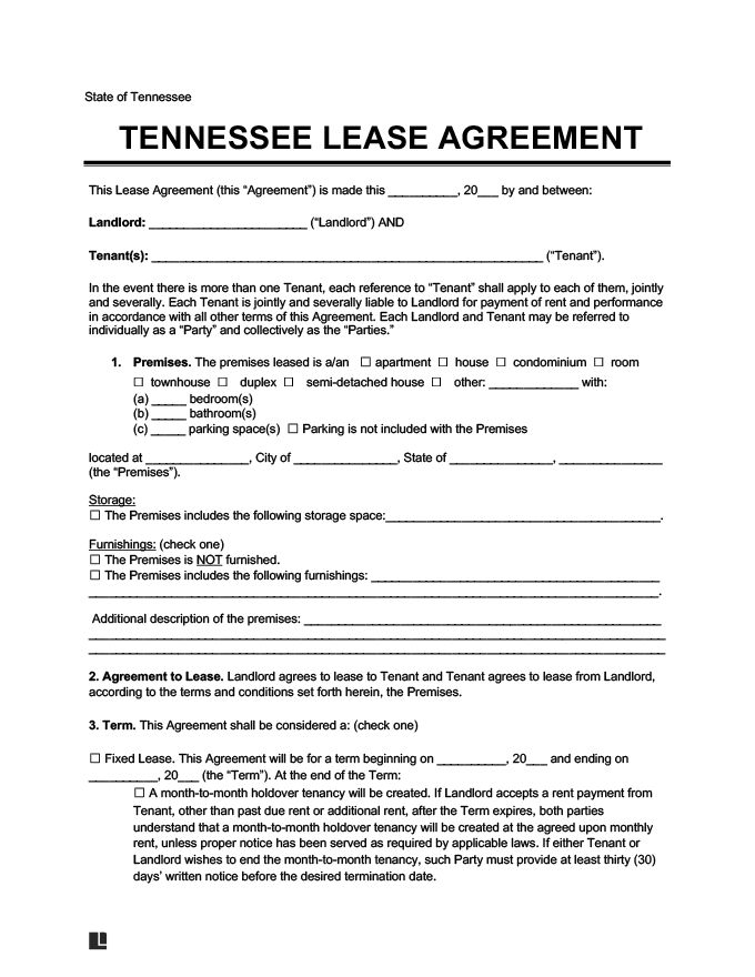 Tennessee Residential Lease Rental Agreement Create Download