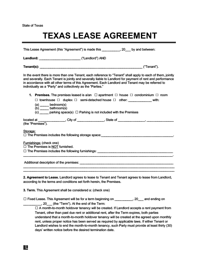 Free Texas Residential Lease Agreement Template PDF Word