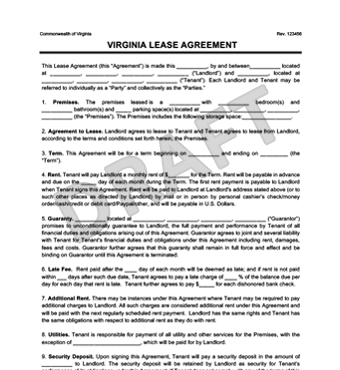 Virginia Lease Rental Agreement Document Thumbnail