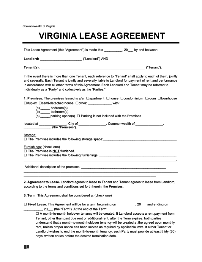 Virginia Residential Lease Rental Agreement Create Download