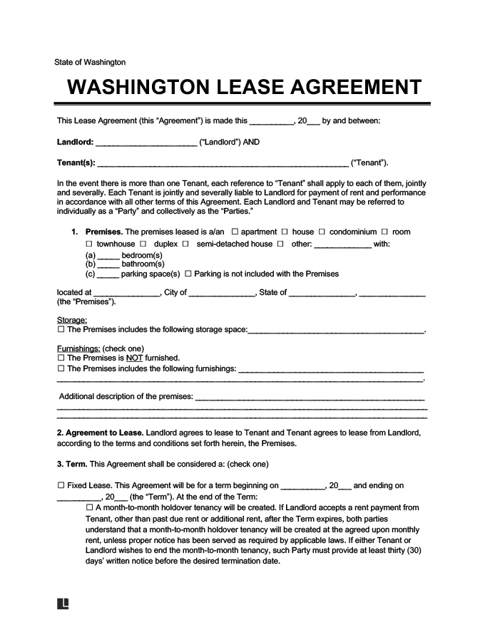 Free Washington Lease Agreements Residential Commercial Pdf Word Eforms 