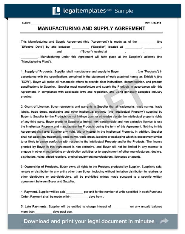 Manufacturing & Supply Agreement Create & Download a Free Form